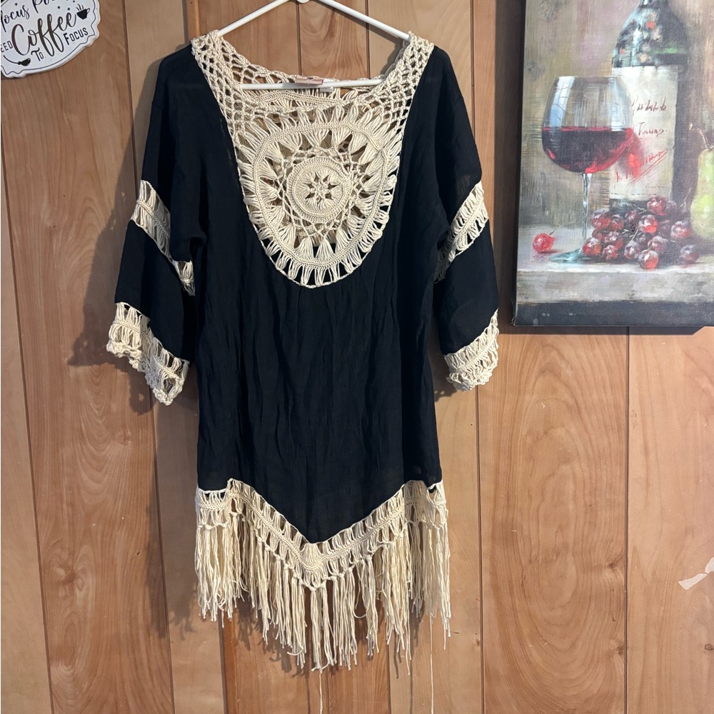 Bohemian Black and Cream Mini Dress